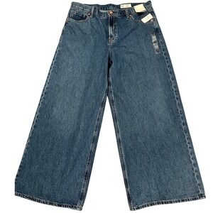 Gap Mid Rise Baggy Jeans Womens 32 14R Medium Wash Wide Leg Denim New